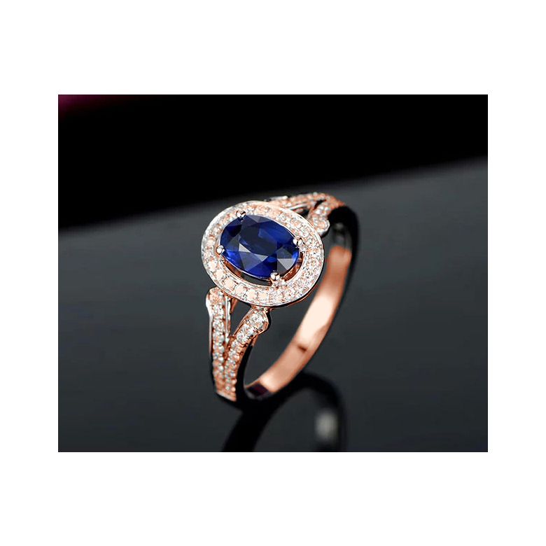 Bague fiançaille saphir ovale 1 carat. Or rose. Pavage diamants - 6