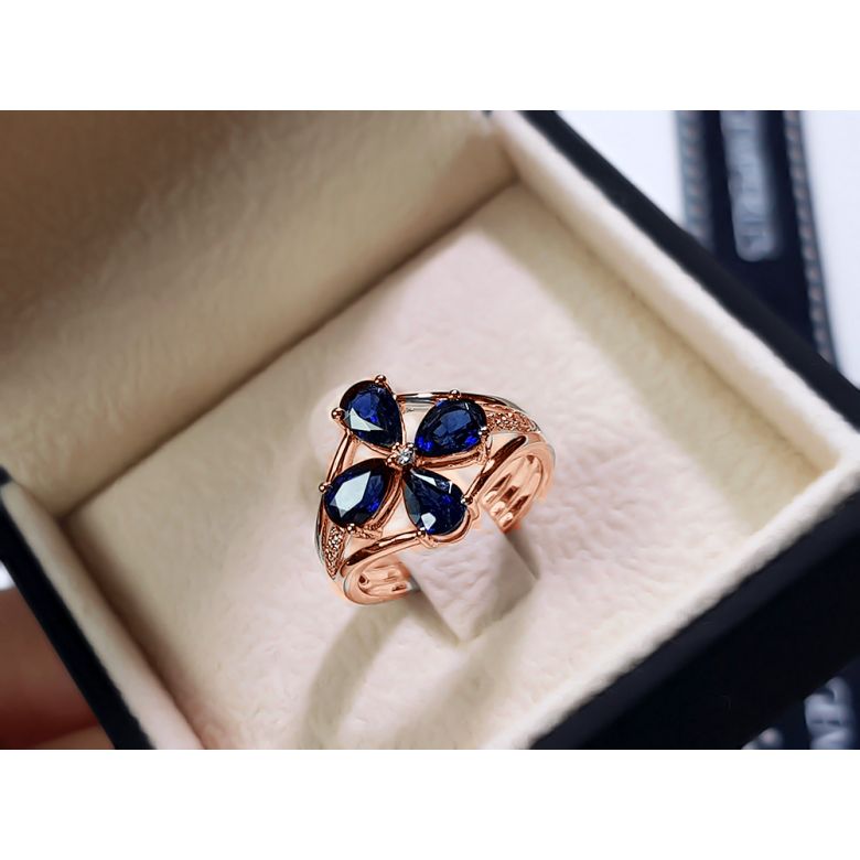 Bague solitaire saphirs fleur et Or rose. Linéaire diamants - 9