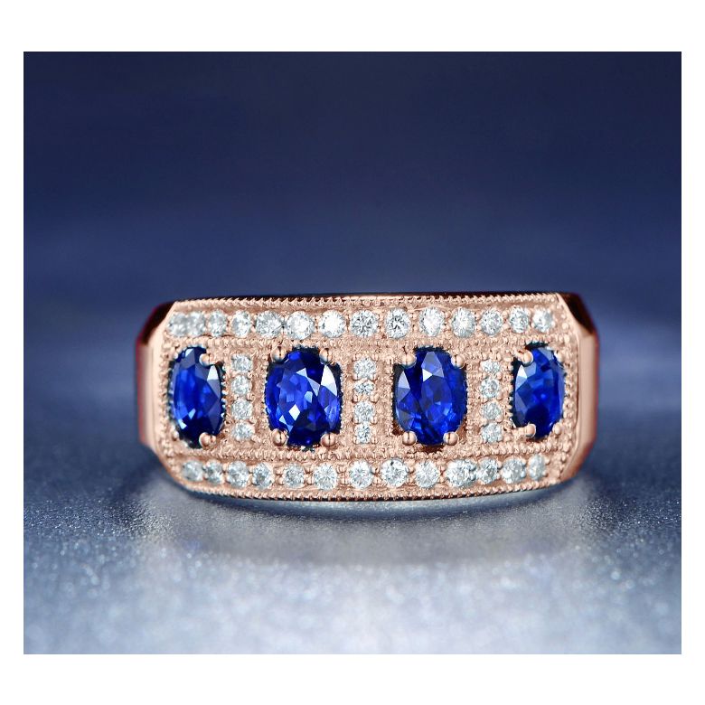 Bague quatuor saphirs. Pavage diamant. Or rose | Bhagya - 3