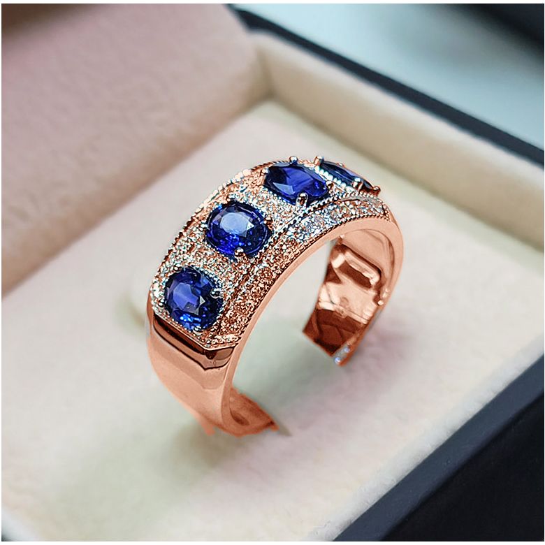 Bague quatuor saphirs. Pavage diamant. Or rose | Bhagya - 7