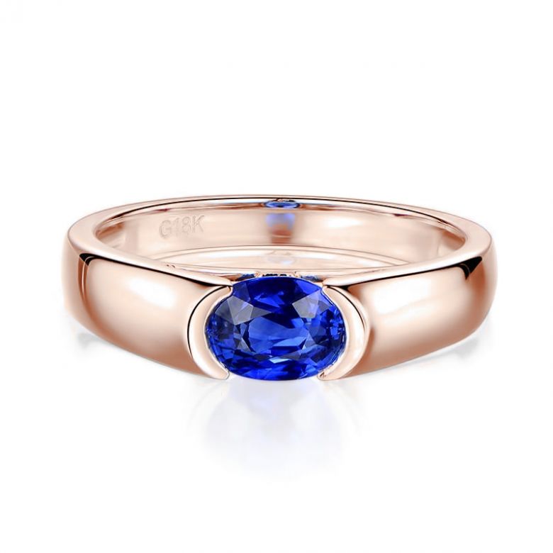 Bague de fiançailles saphir bleu intense et or rose 18cts - 3