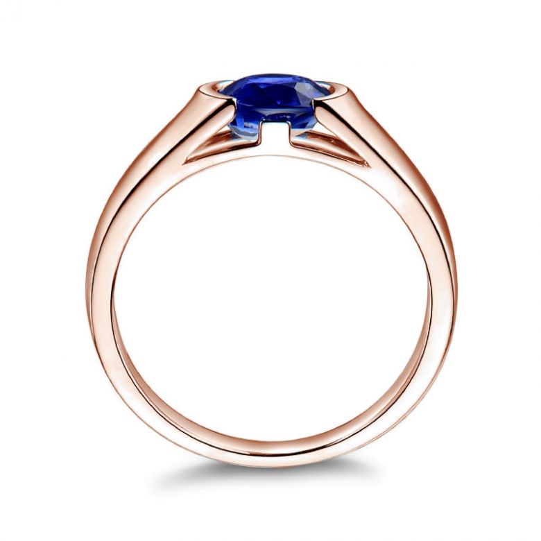 Bague de fiançailles saphir bleu intense et or rose 18cts - 4