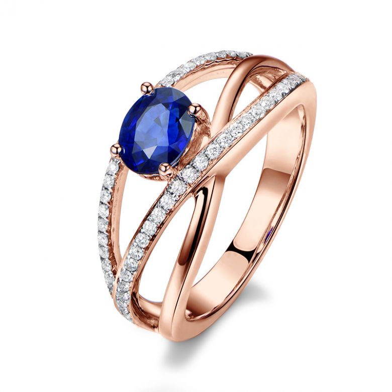 Bague saphir Sri Lanka 1 carat. Or rose. Entrelacée - 1