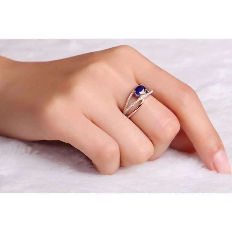 Bague saphir Sri Lanka 1 carat. Or rose. Entrelacée - 2