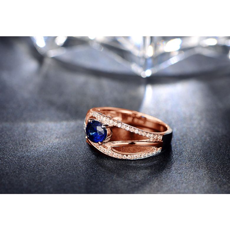 Bague saphir Sri Lanka 1 carat. Or rose. Entrelacée - 4