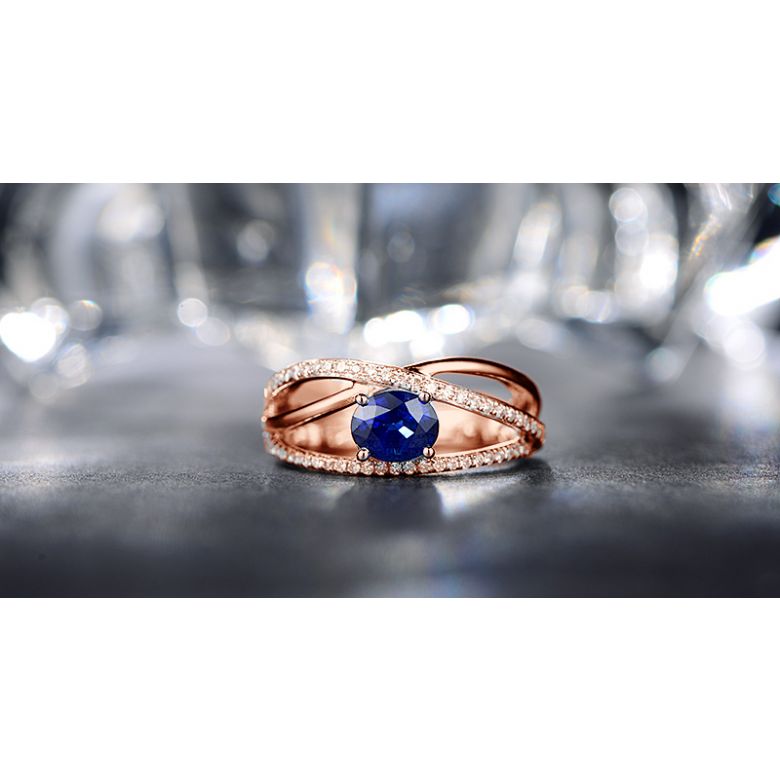 Bague saphir Sri Lanka 1 carat. Or rose. Entrelacée - 5