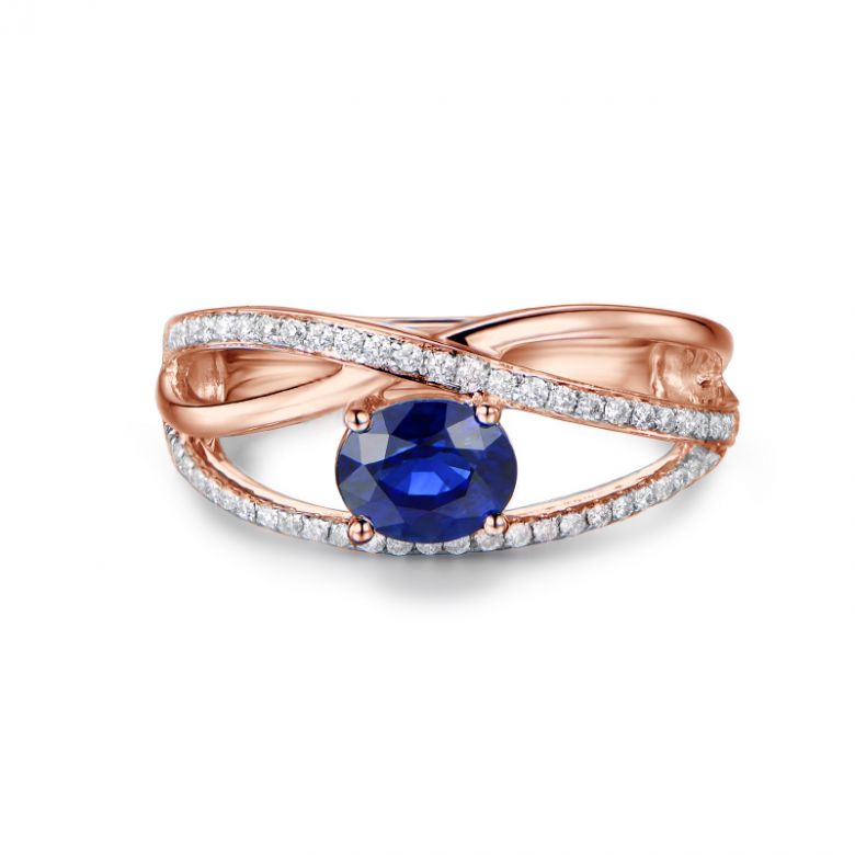 Bague saphir Sri Lanka 1 carat. Or rose. Entrelacée - 6