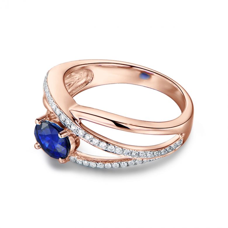 Bague saphir Sri Lanka 1 carat. Or rose. Entrelacée - 7