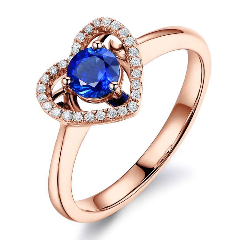 Bague coeur diamant saphir. Or rose. Love me tender - 1