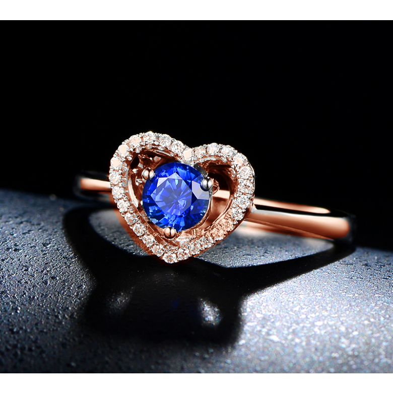 Bague coeur diamant saphir. Or rose. Love me tender - 3