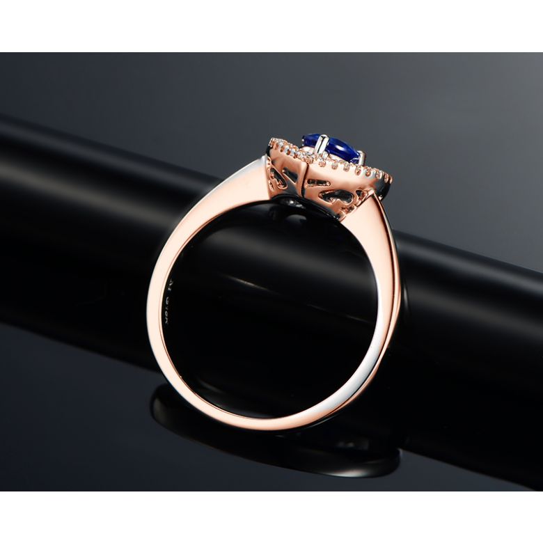 Bague coeur diamant saphir. Or rose. Love me tender - 4
