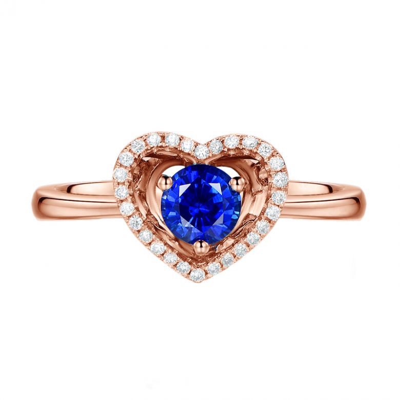 Bague coeur diamant saphir. Or rose. Love me tender - 6