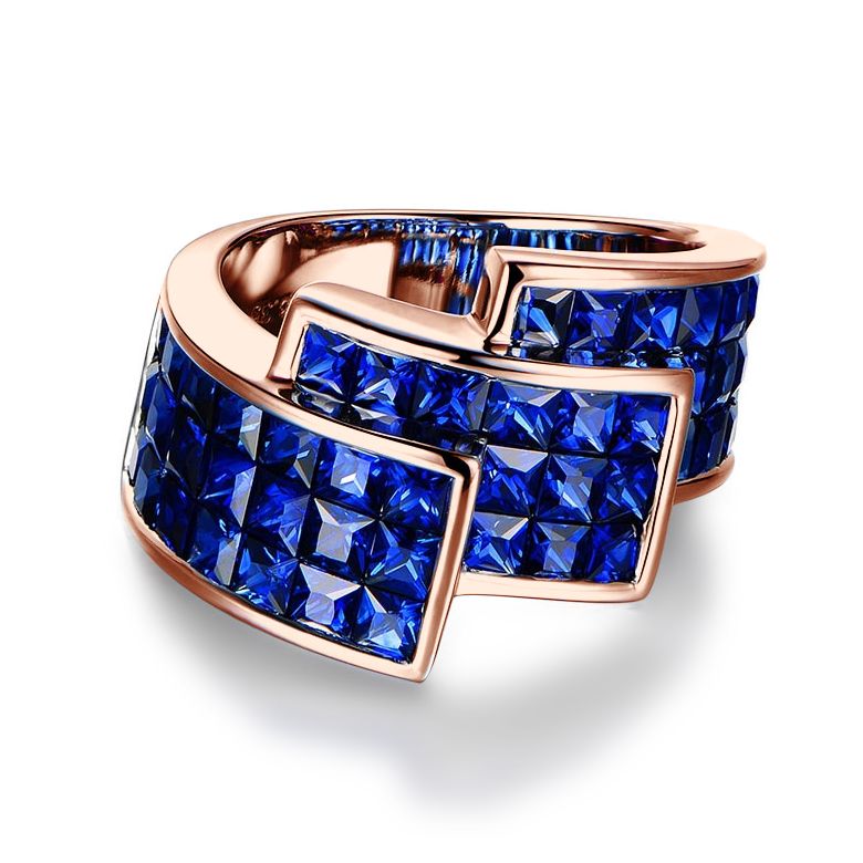 Bague or rose pavage saphir tri-dimensionnel | Simone de Beauvoir - 5