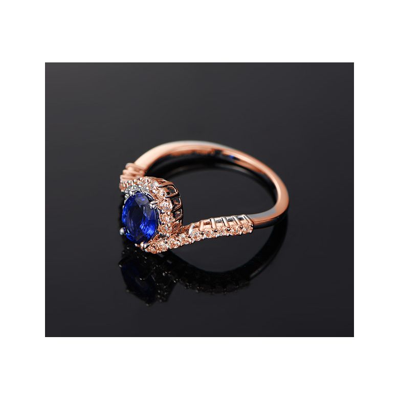 Bague saphir or rose pavage diamant sinueux - 3