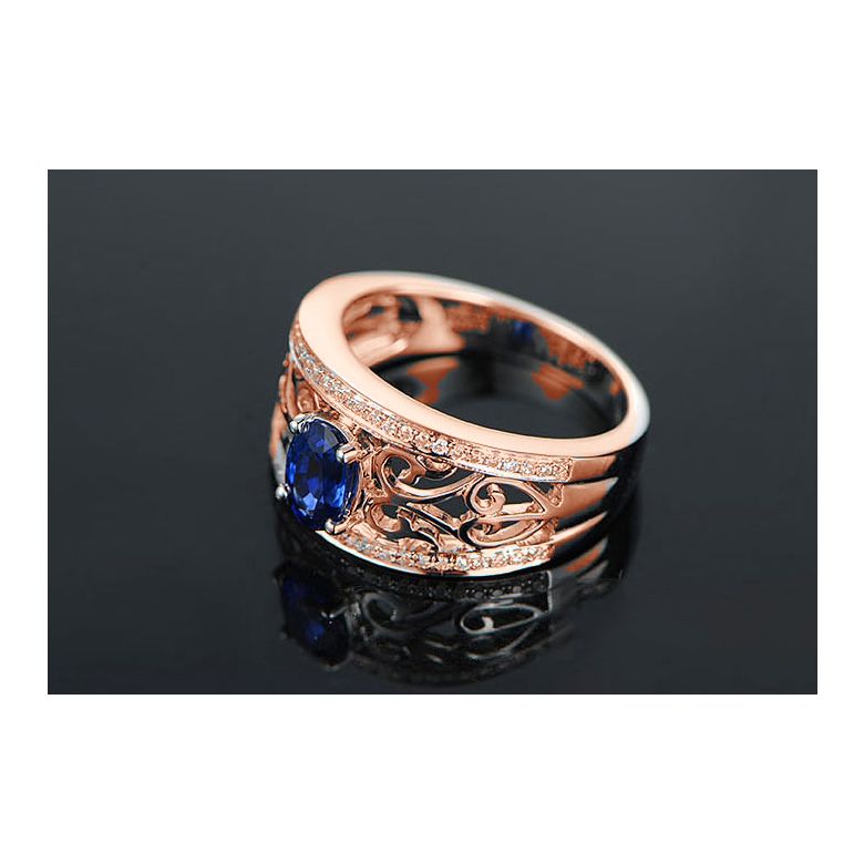 Bague fiançailles saphir 1ct. Or rose. Motifs brodés dentelles - 4