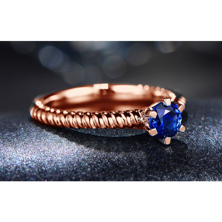 Bague or rose monture torsadée. Saphir bleu 0.55ct - 4
