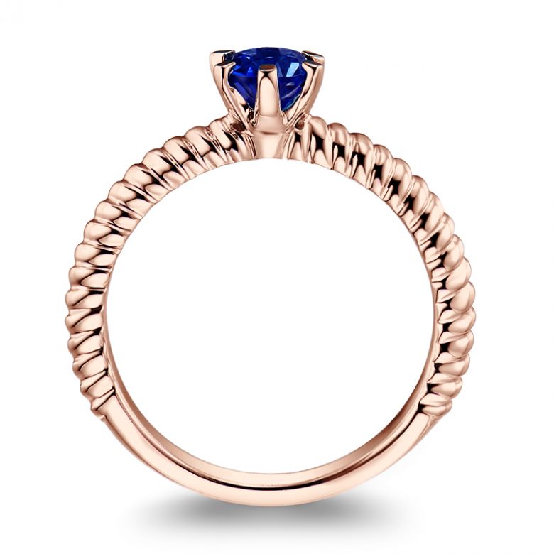 Bague or rose monture torsadée. Saphir bleu 0.55ct - 5