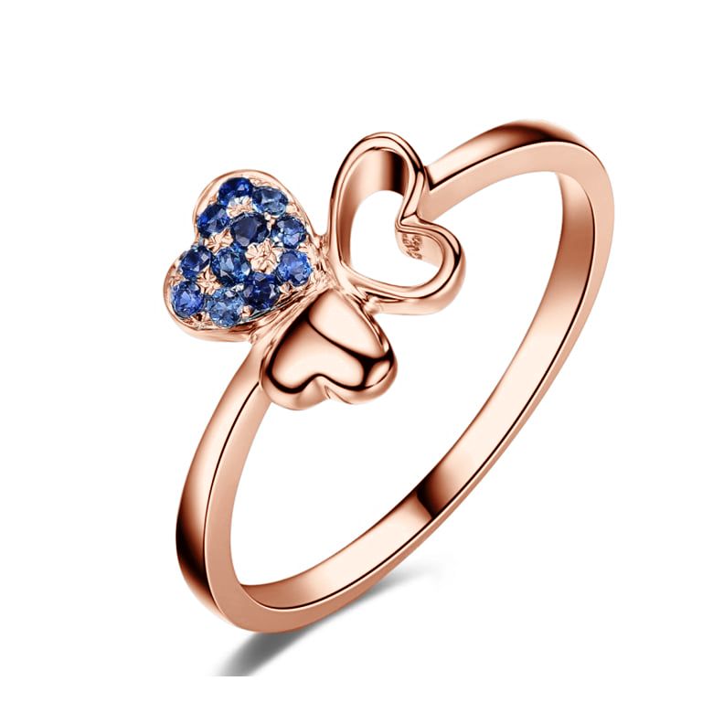Bague 3 coeurs de trèfle ☘ Or rose et saphirs bleus - 1