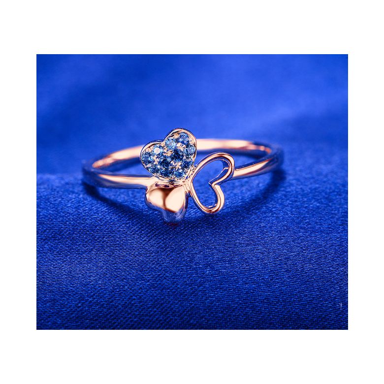 Bague 3 coeurs de trèfle ☘ Or rose et saphirs bleus - 3