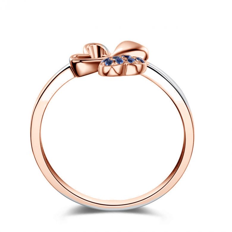 Bague 3 coeurs de trèfle ☘ Or rose et saphirs bleus - 4