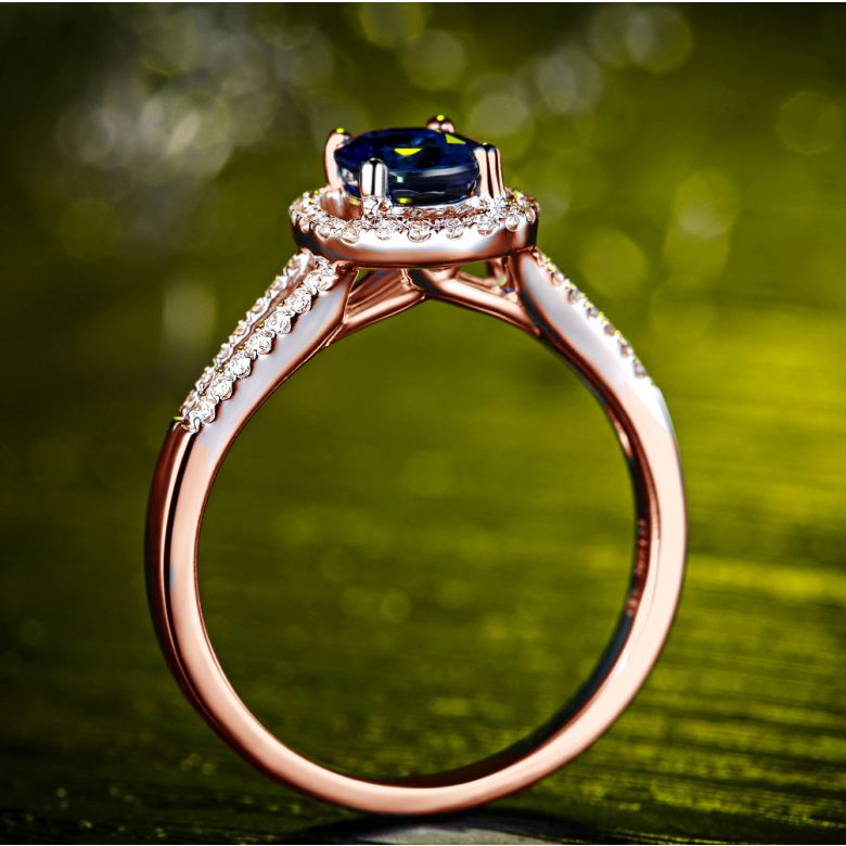 Bague de fiançailles saphir 0.90 carat. Or rose, Diamants - 4