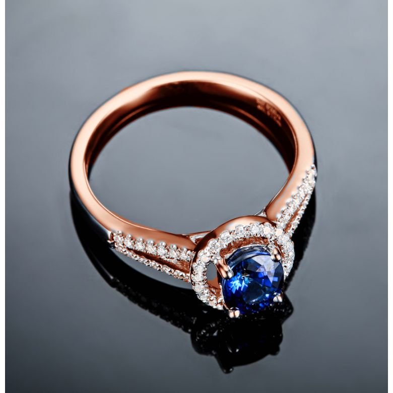 Bague de fiançailles saphir 0.90 carat. Or rose, Diamants - 5