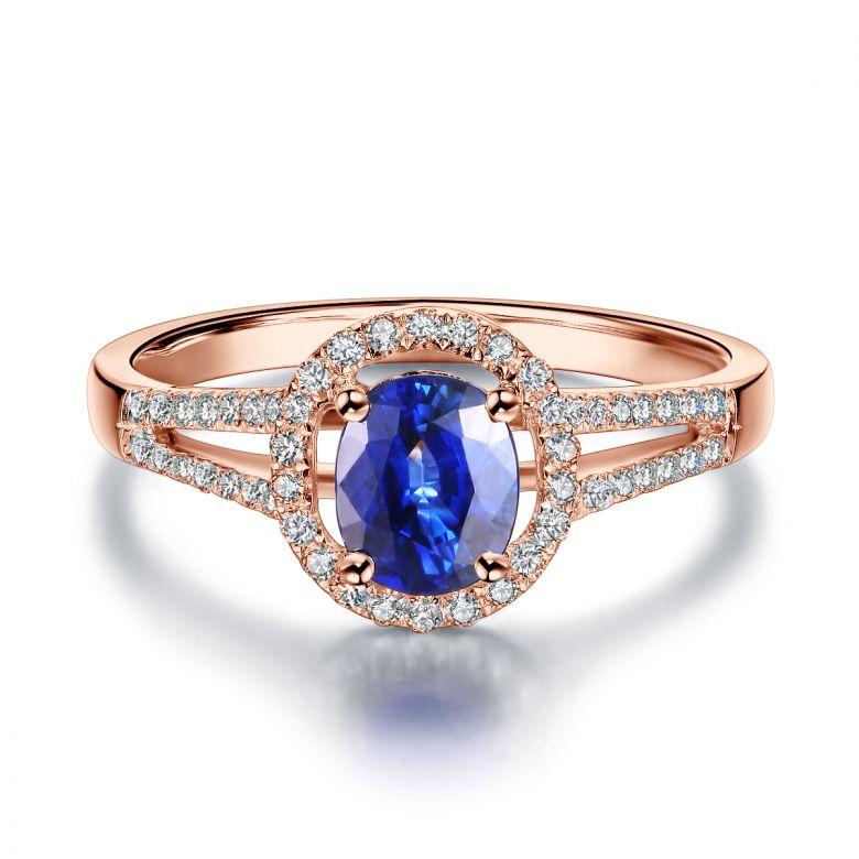 Bague de fiançailles saphir 0.90 carat. Or rose, Diamants - 6