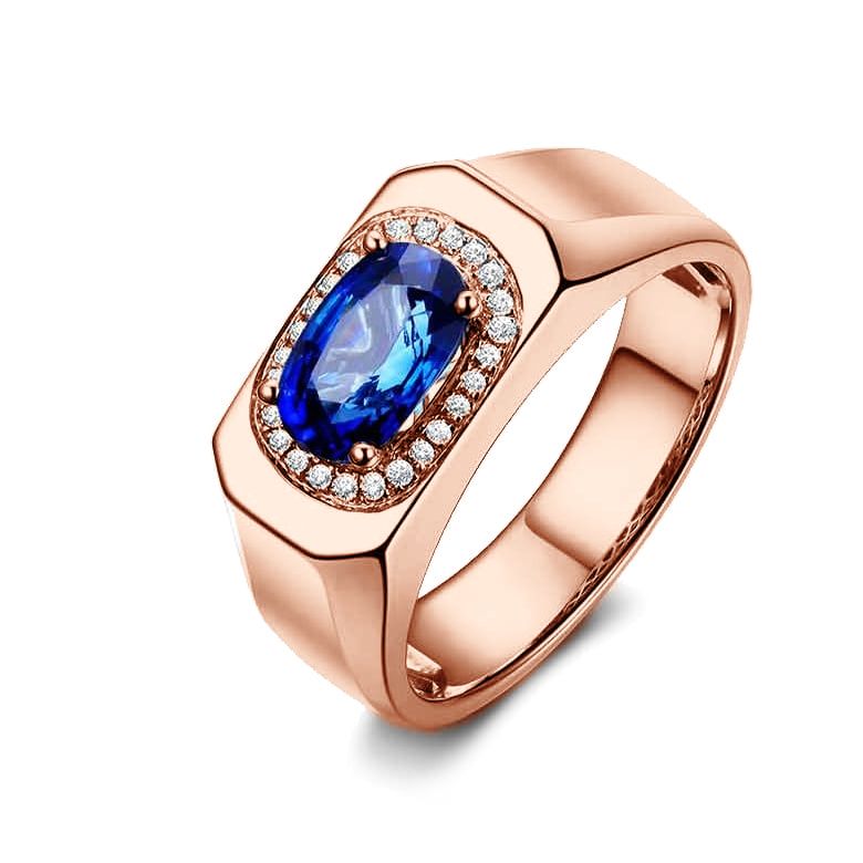 Chevalière Homme Or rose.  Saphirs, diamants 2.17ct - 1