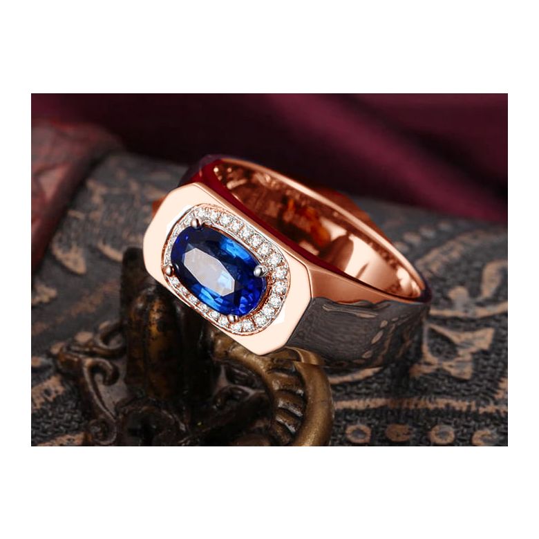 Chevalière Homme Or rose.  Saphirs, diamants 2.17ct - 3