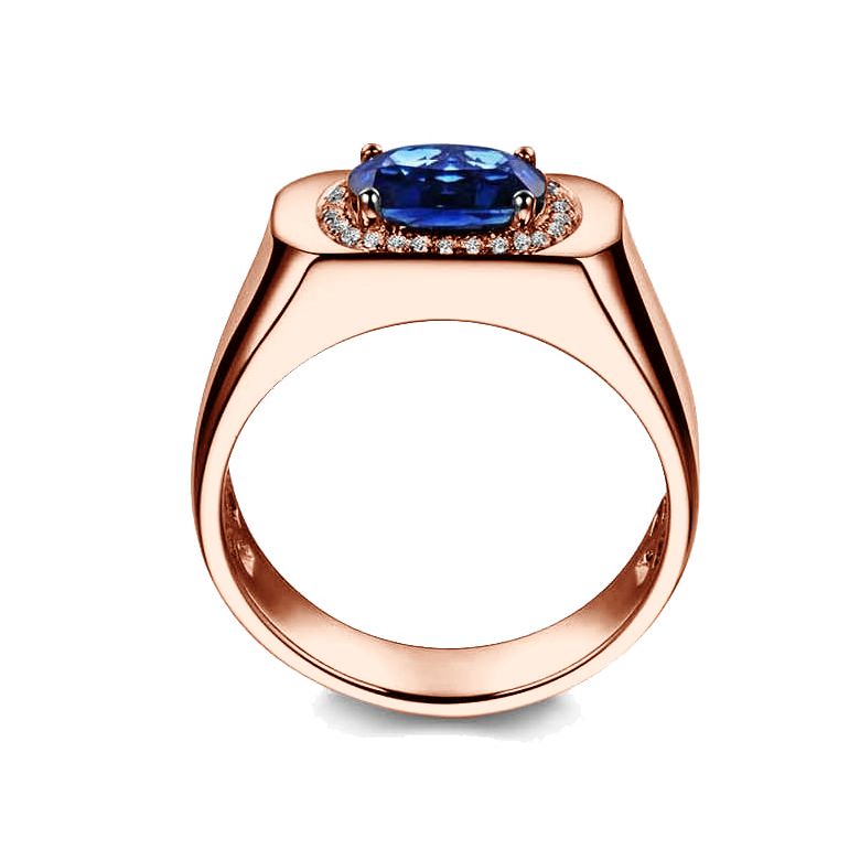 Chevalière Homme Or rose.  Saphirs, diamants 2.17ct - 6