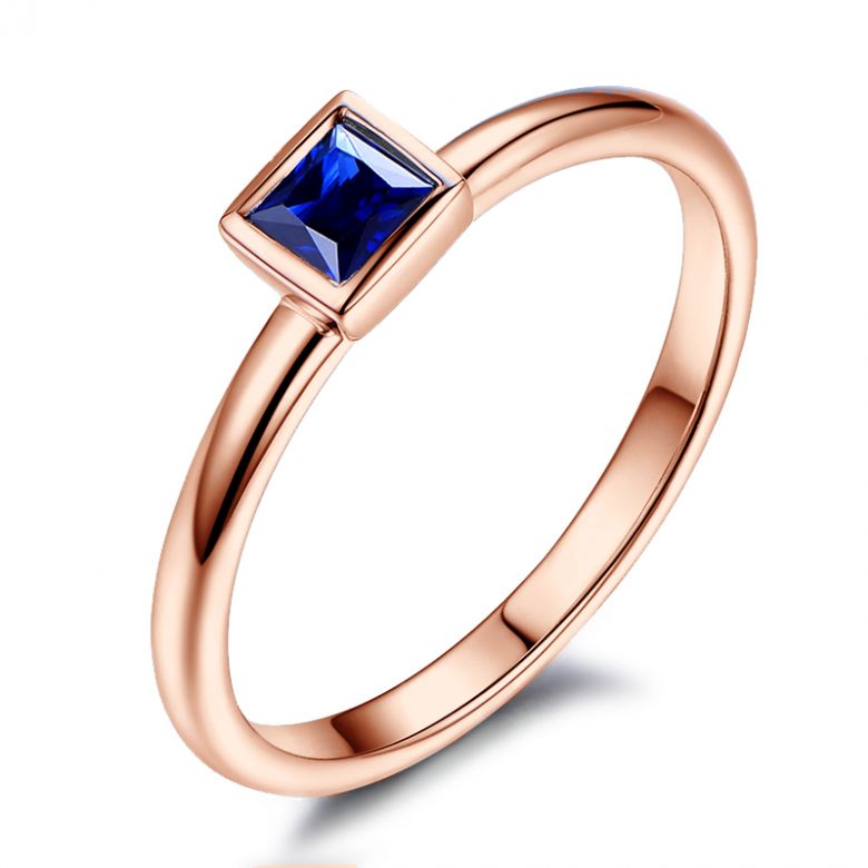 Bague de fiancailles Or rose et saphir princesse - 1