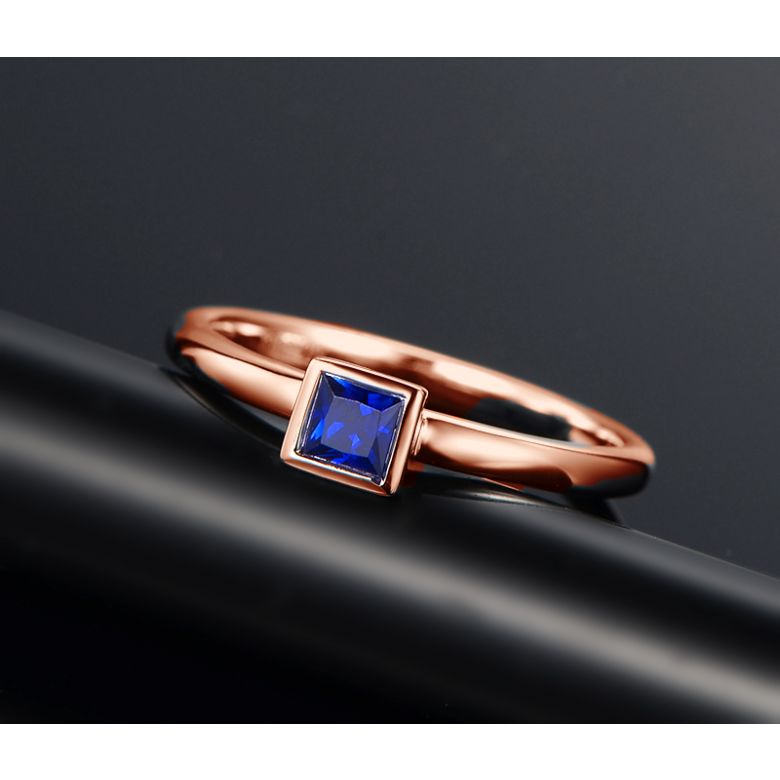 Bague de fiancailles Or rose et saphir princesse - 3