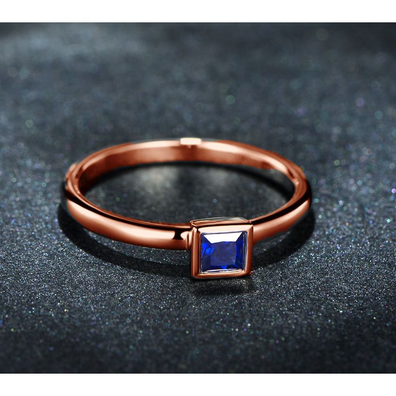 Bague de fiancailles Or rose et saphir princesse - 5