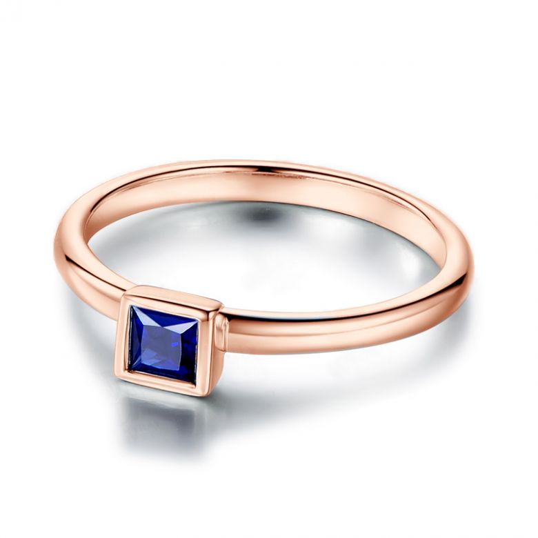 Bague de fiancailles Or rose et saphir princesse - 8