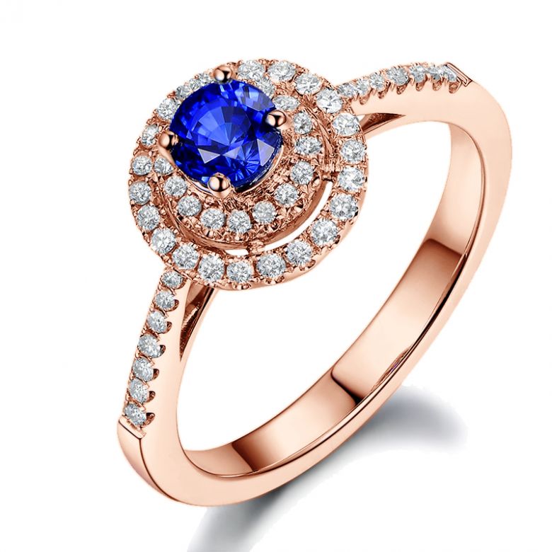 Bague sertissage virtuose Or rose, diamants et saphir 0.50ct - 1