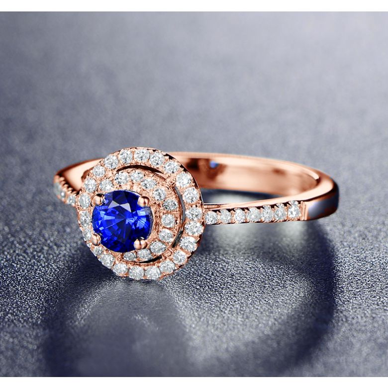 Bague sertissage virtuose Or rose, diamants et saphir 0.50ct - 3