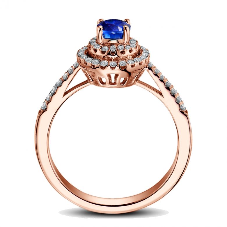 Bague sertissage virtuose Or rose, diamants et saphir 0.50ct - 4