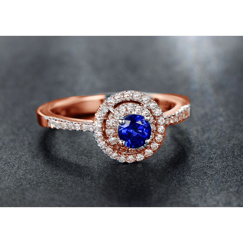 Bague sertissage virtuose Or rose, diamants et saphir 0.50ct - 5