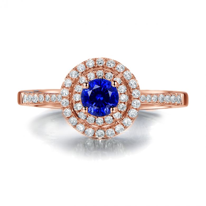 Bague sertissage virtuose Or rose, diamants et saphir 0.50ct - 6