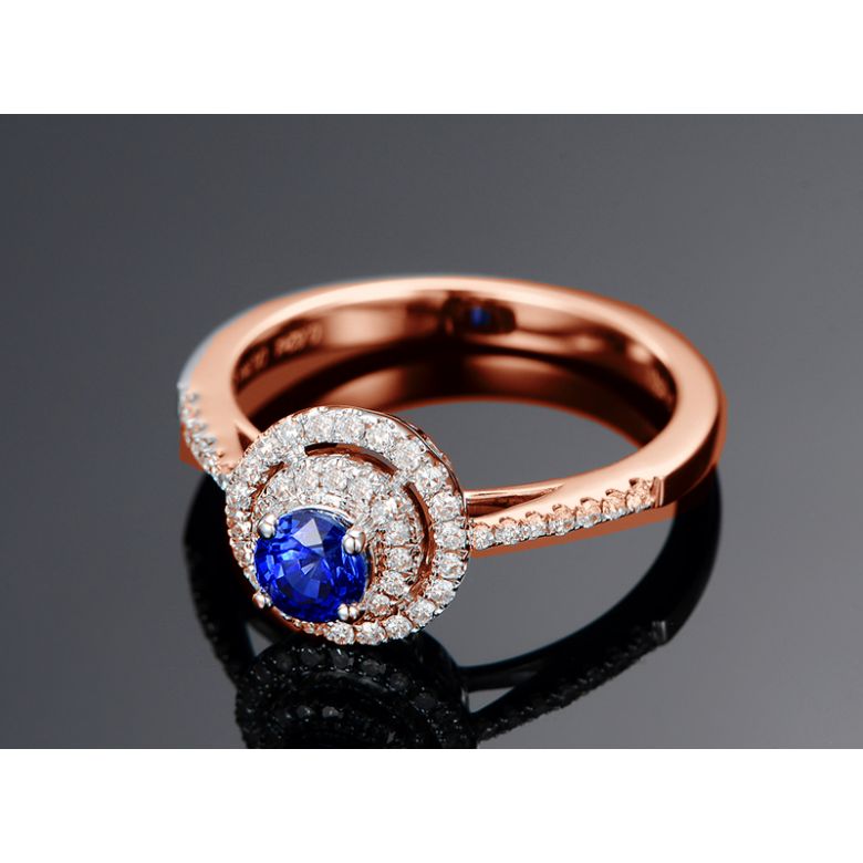 Bague sertissage virtuose Or rose, diamants et saphir 0.50ct - 8