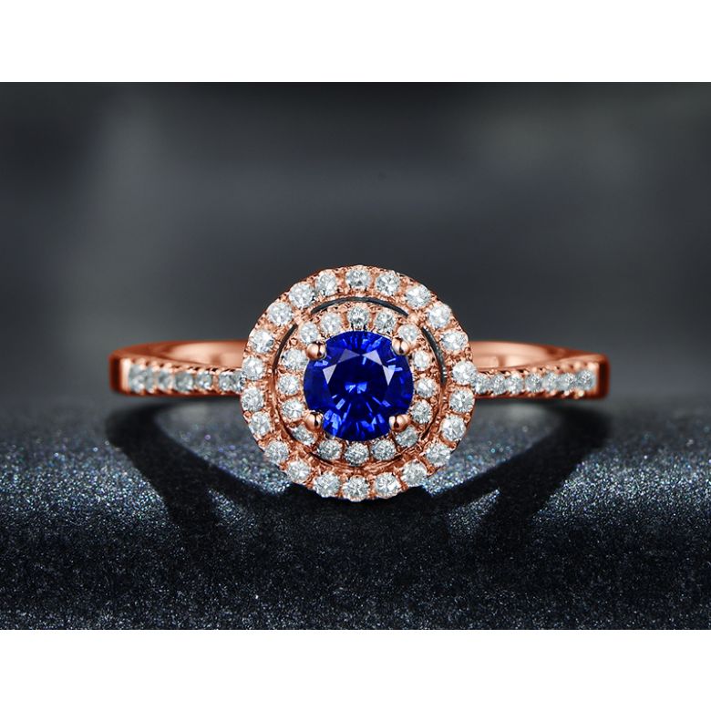 Bague sertissage virtuose Or rose, diamants et saphir 0.50ct - 9