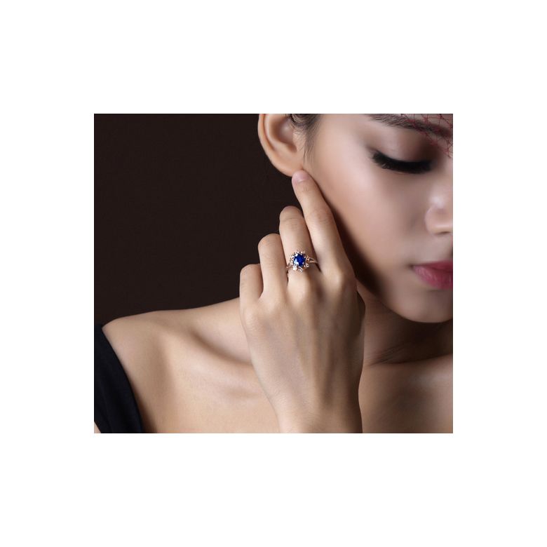 Bague fiancailles fleur saphir et diamants. Solitaire Or rose - 8
