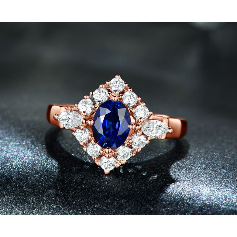 Bague fiançailles saphir diamants et or rose.  - 3
