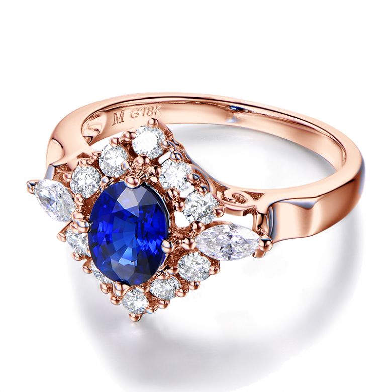 Bague fiançailles saphir diamants et or rose.  - 4