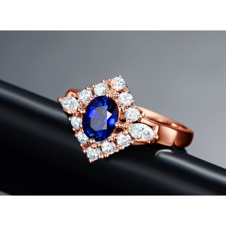 Bague fiançailles saphir diamants et or rose.  - 5