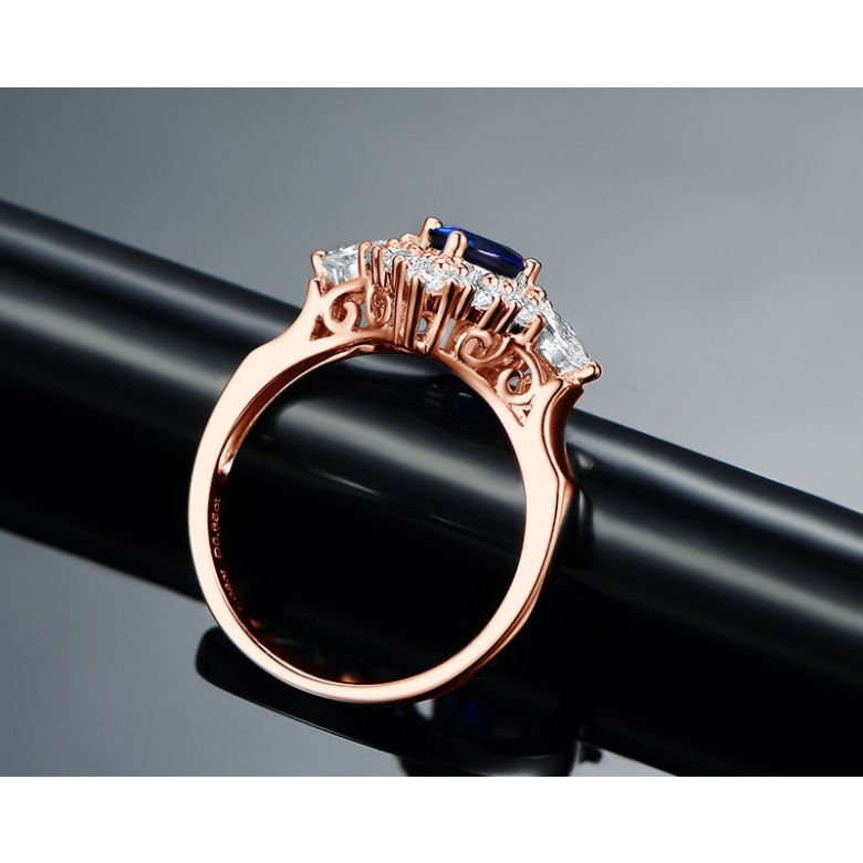 Bague fiançailles saphir diamants et or rose.  - 6