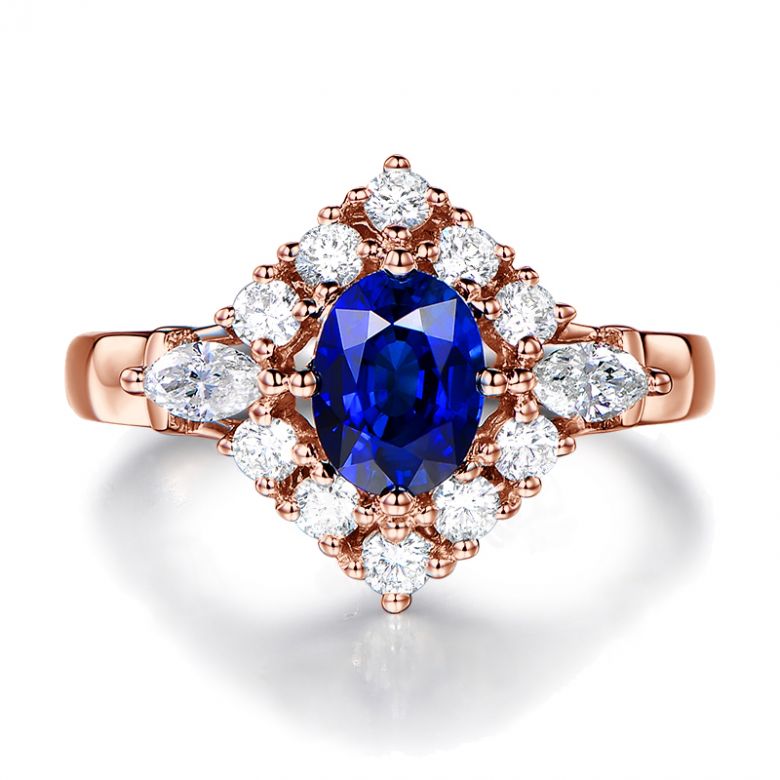 Bague fiançailles saphir diamants et or rose.  - 7