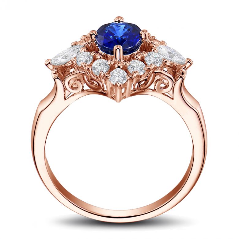 Bague fiançailles saphir diamants et or rose.  - 8