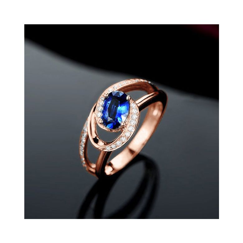 Bague de fiançailles saphir ovale 1 carat. Diamant, Or rose - 1
