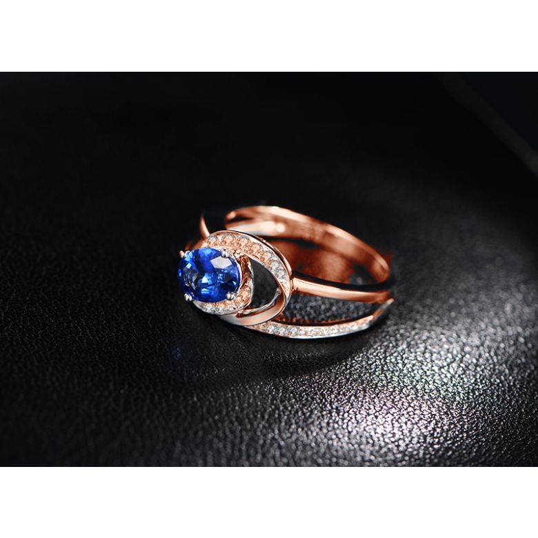Bague de fiançailles saphir ovale 1 carat. Diamant, Or rose - 6